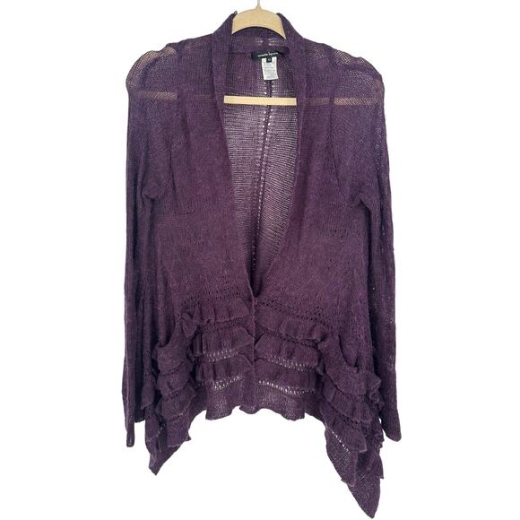 Nanette Lepore Alpaca Merino Wool Cardigan Purple Ruffled Winter Bohemian XS - Picture 1 of 10
